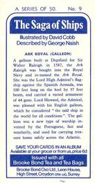 1970 Brooke Bond The Saga of Ships #9 Ark Royal (Galleon) Back