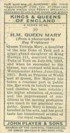 1935 Player's Kings & Queens of England (Small) #50 H.M. Queen Mary Back