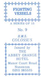 1986 Abbey Grange Hotel Fighting Vessels #9 H.M.S. Colossus Back
