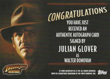 2008 Topps Indiana Jones Heritage - Autograph Cards #NNO Julian Glover Back