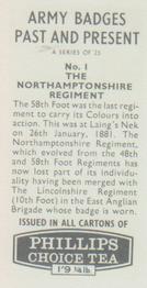 1964 Phillips Choice Tea Army Badges Past and Present #1 The Northamptonshire Regiment Back