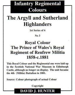 2008 Regimental Colours : The Argyll and Sutherland Highlanders 1st Series #3 Royal Colour Renfrew Militia 1858-1881 Back