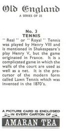 1969 Amaran Tea Old England #3 Tennis Back