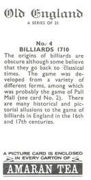 1969 Amaran Tea Old England #4 Billiards 1710 Back