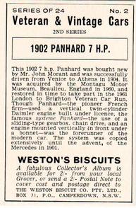 1962 Veteran & Vintage Cars - 2nd Series - Weston's Biscuits #2 1902 Panhard 7 H.P. Back