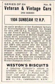 1962 Veteran & Vintage Cars - 2nd Series - Weston's Biscuits #5 1904 Sunbeam 12 H.P. Back