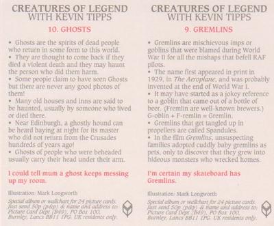 1994 Brooke Bond Creatures of Legend (Double Cards) #9-10 Gremlins / Ghosts Back