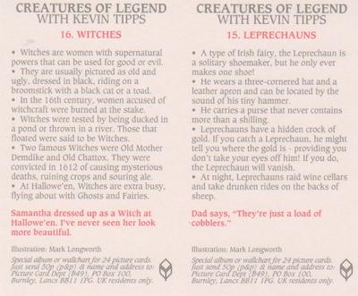 1994 Brooke Bond Creatures of Legend (Double Cards) #15-16 Leprechauns / Witches Back