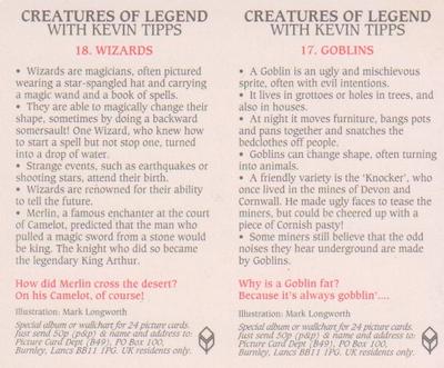 1994 Brooke Bond Creatures of Legend (Double Cards) #17-18 Goblins / Wizards Back