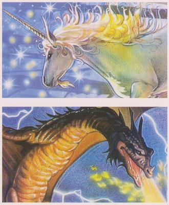 1994 Brooke Bond Creatures of Legend (Double Cards) #19-20 Dragons / Unicorns Front