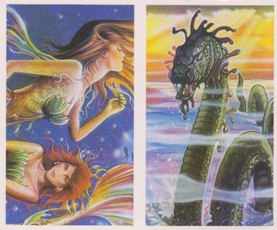 1994 Brooke Bond Creatures of Legend (Double Cards) #23-24 Mermaids / The Loch Ness Monster Front