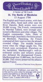 1982 Brooke Bond Queen Elizabeth 1 Queen Elizabeth 2 #16 The Battle of Blenheim Back