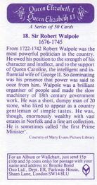 1982 Brooke Bond Queen Elizabeth 1 Queen Elizabeth 2 #18 Sir Robert Walpole Back