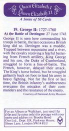 1982 Brooke Bond Queen Elizabeth 1 Queen Elizabeth 2 #19 George II At the Battle of Dettingen Back