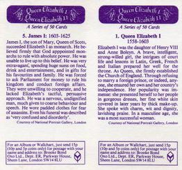 1982 Brooke Bond Queen Elizabeth 1 Queen Elizabeth 2 (Double Cards) #1-5 Queen Elizabeth I / James I Back
