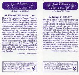 1982 Brooke Bond Queen Elizabeth 1 Queen Elizabeth 2 (Double Cards) #36-40 George V / Edward VIII Back