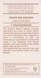 1986 Brooke Bond Incredible Creatures (Walton address with Dept IC) #1 Giant Earthworm Back