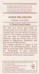 1986 Brooke Bond Incredible Creatures (Walton address with Dept IC) #6 Pencil Lead Snake Back