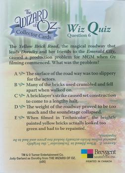 2006 Breygent The Wizard of Oz - Wiz Quiz Puzzle #NNO Wiz Quiz Question 6 Back
