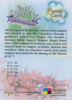 2007 The Wizard of Oz Collector Series II - Puzzle Card 1 #Question 5 Puzzle Card 1  Question 5 Back