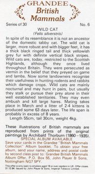 1982 Grandee British Mammals (Imperial Tobacco Limited) #6 Wild Cat Back