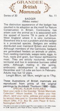 1982 Grandee British Mammals (Imperial Tobacco Limited) #11 Badger Back