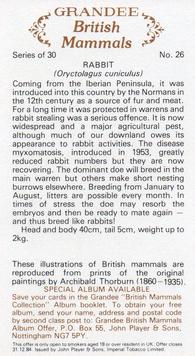 1982 Grandee British Mammals (Imperial Tobacco Limited) #26 Rabbit Back
