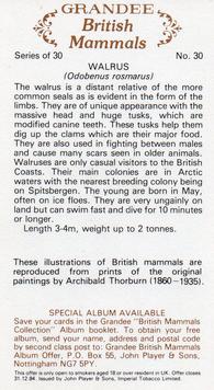 1982 Grandee British Mammals (Imperial Tobacco Limited) #30 Walrus Back