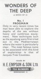 1965 Empson & Son Wonders of the Deep #1 Frogman Back