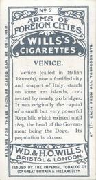 1912 Wills's Arms of Foreign Cities #2 Venice Back