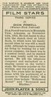 1938 Player's Film Stars Third Series #21 Dick Powell Back