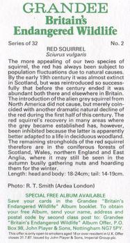 1984 Grandee Britain's Endangered Wildlife #2 Red Squirrel Back