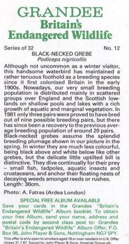1984 Grandee Britain's Endangered Wildlife #12 Black-Necked Grebe Back