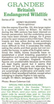 1984 Grandee Britain's Endangered Wildlife #16 Honey Buzzard Back