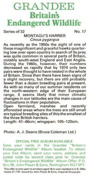 1984 Grandee Britain's Endangered Wildlife #17 Montagu's Harrier Back