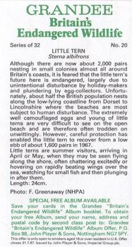 1984 Grandee Britain's Endangered Wildlife #20 Little Tern Back