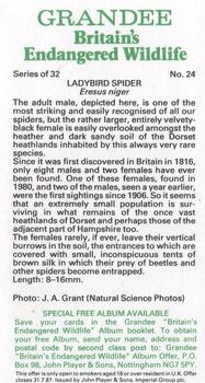 1984 Grandee Britain's Endangered Wildlife #24 Ladybird Spider Back