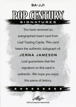 2012 Leaf Pop Century Signatures #BA-JJ1 Jenna Jameson Back