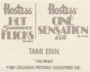 1988 Hostess Hot Summer Flicks Stickers #30 Tami Erin Back