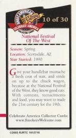 2003 Doral Celebrate America Great American Festivals #10 National Festival Of The West Back