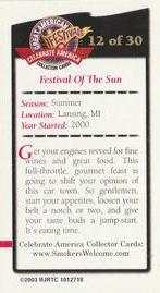 2003 Doral Celebrate America Great American Festivals #12 Festival Of The Sun Back