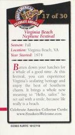 2003 Doral Celebrate America Great American Festivals #17 Virginia Beach Neptune Festival Back