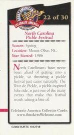 2003 Doral Celebrate America Great American Festivals #22 North Carolina Pickle Festival Back