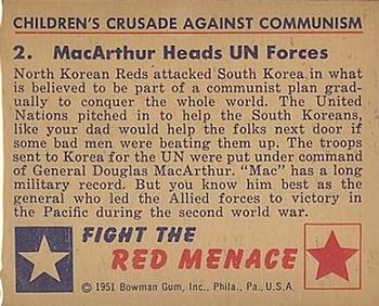 1951 Bowman (Fight the) Red Menace (R701-12) #2 MacArthur Heads UN Forces Back