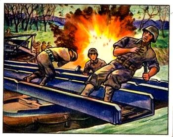 1951 Bowman (Fight the) Red Menace (R701-12) #8 Bridging a Stream Under Fire Front
