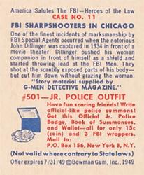 1949 Bowman America Salutes the FBI - Heroes of the Law (R701-6) #11 FBI Sharpshooters in Chicago Back