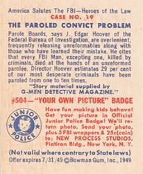 1949 Bowman America Salutes the FBI - Heroes of the Law (R701-6) #19 The Paroled Convict Problem Back