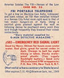 1949 Bowman America Salutes the FBI - Heroes of the Law (R701-6) #23 FBI Portable Telephone Back