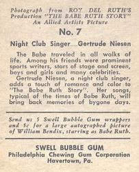 1948 Swell Babe Ruth Story #7 Night Club Singer Back