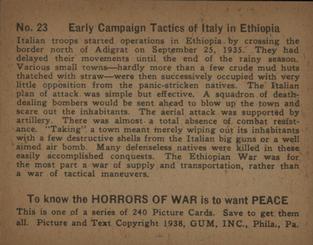1938 Gum Inc. Horrors of War (R69) #23 Early Campaign Tactics of Italy in Ethiopia Back